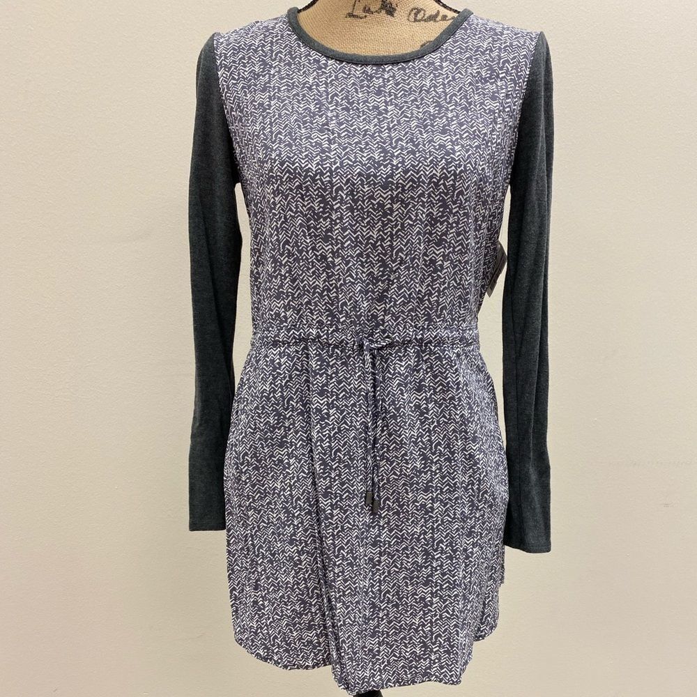 LOU & Grey grey and white chevron tie waist long sleeve mini shirt dress